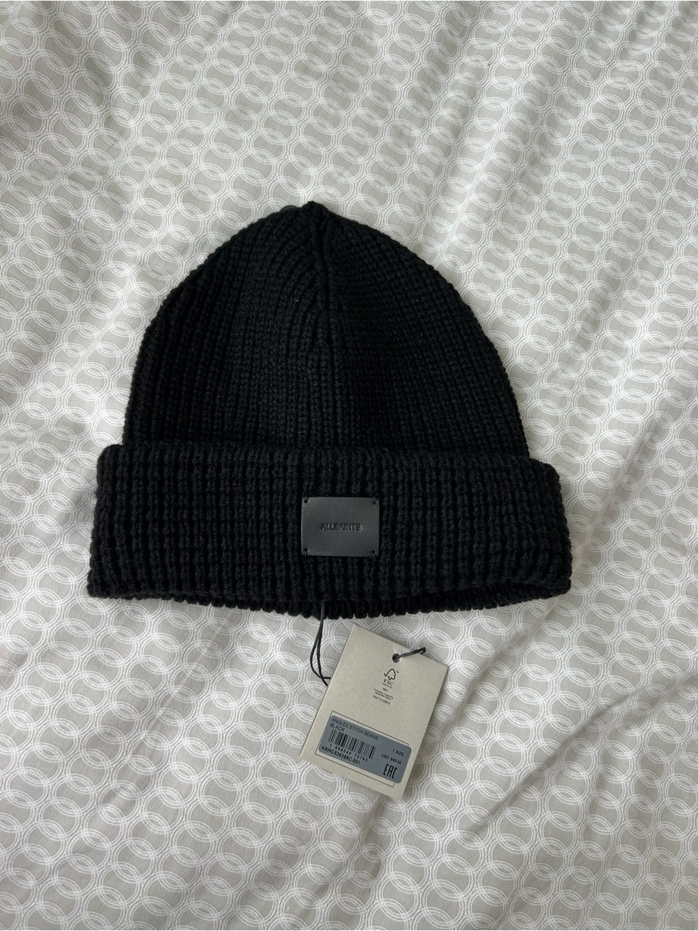 AllSaints Black Waffle Knit Beanie NWT
